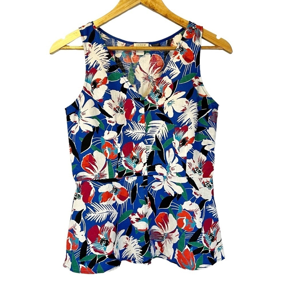 J Crew Floral Linen Blend Peplum Sleeveless Multicolor Tank Top‎ 0